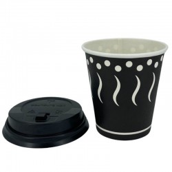 Vasos de Cartón Negro "Coffee" 200ml con Tapa Drink