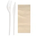 Set de Cubiertos Compostables CPLA, Tenedor, Cuchillo y Servilleta