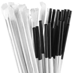 Pajitas de Plástico PP Reutilizables Enfundadas Negras Rectas Ø8mm x 23cm