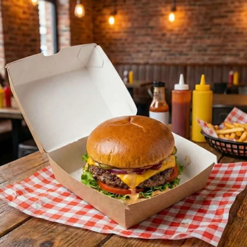 Cajas para Hamburguesas de Cartón Kraft 16x16x10cm