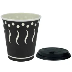 Vasos de Cartón Negro "Coffee" 240ml con Tapa Drink