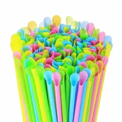 Pajitas con Cuchara Biodegradables en Colores