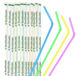 Pajitas Flexibles de Plástico PP Reutilizables Enfundadas Colores Ø5mm x 21cm